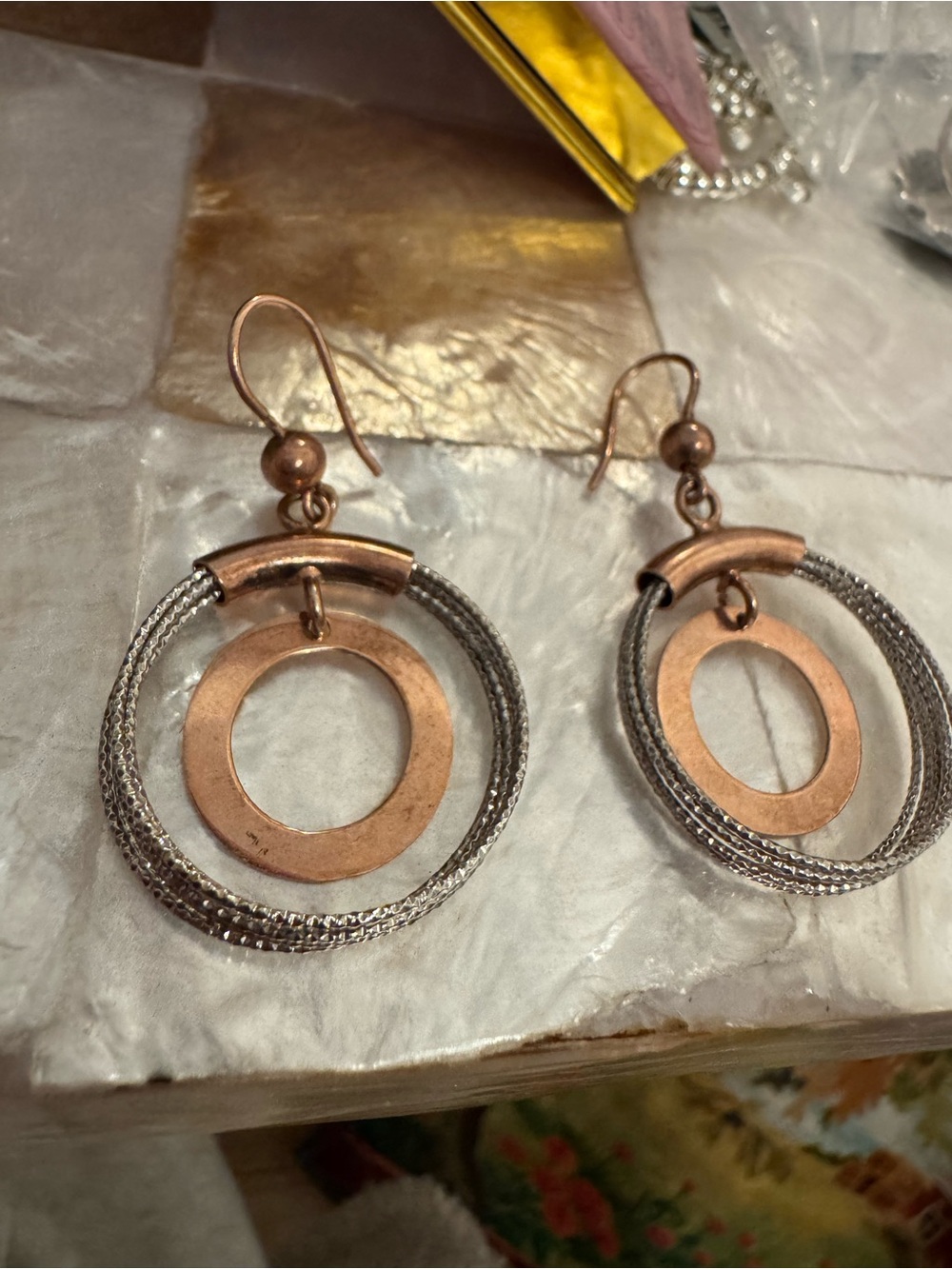 Italy Sterling silver round earrings with rose gold on top